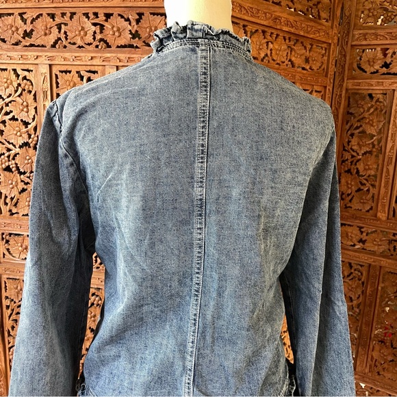 Vintage Unbranded Denim Jean Open-Front Jacket with Ruffle Hemline - Picture 8 of 10